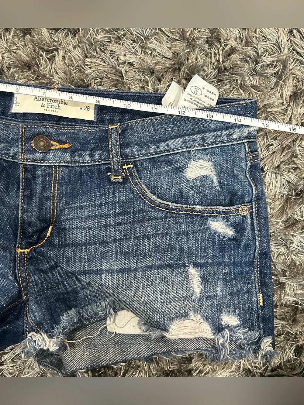 Abercrombie & Fitch Distressed Dark Blue Denim Mini Shorts